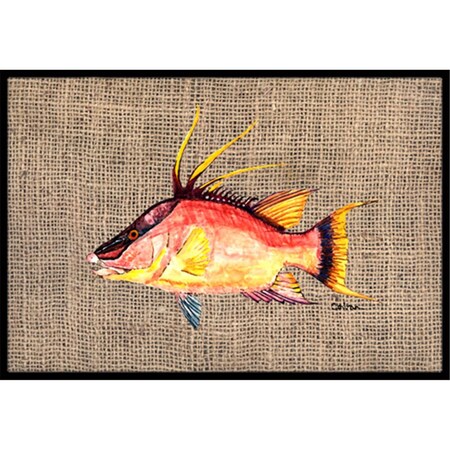 Carolines Treasures Hog Snapper On Faux Burlap Indoor and Outdoor Mat- 18 x 27 in. 8753MAT